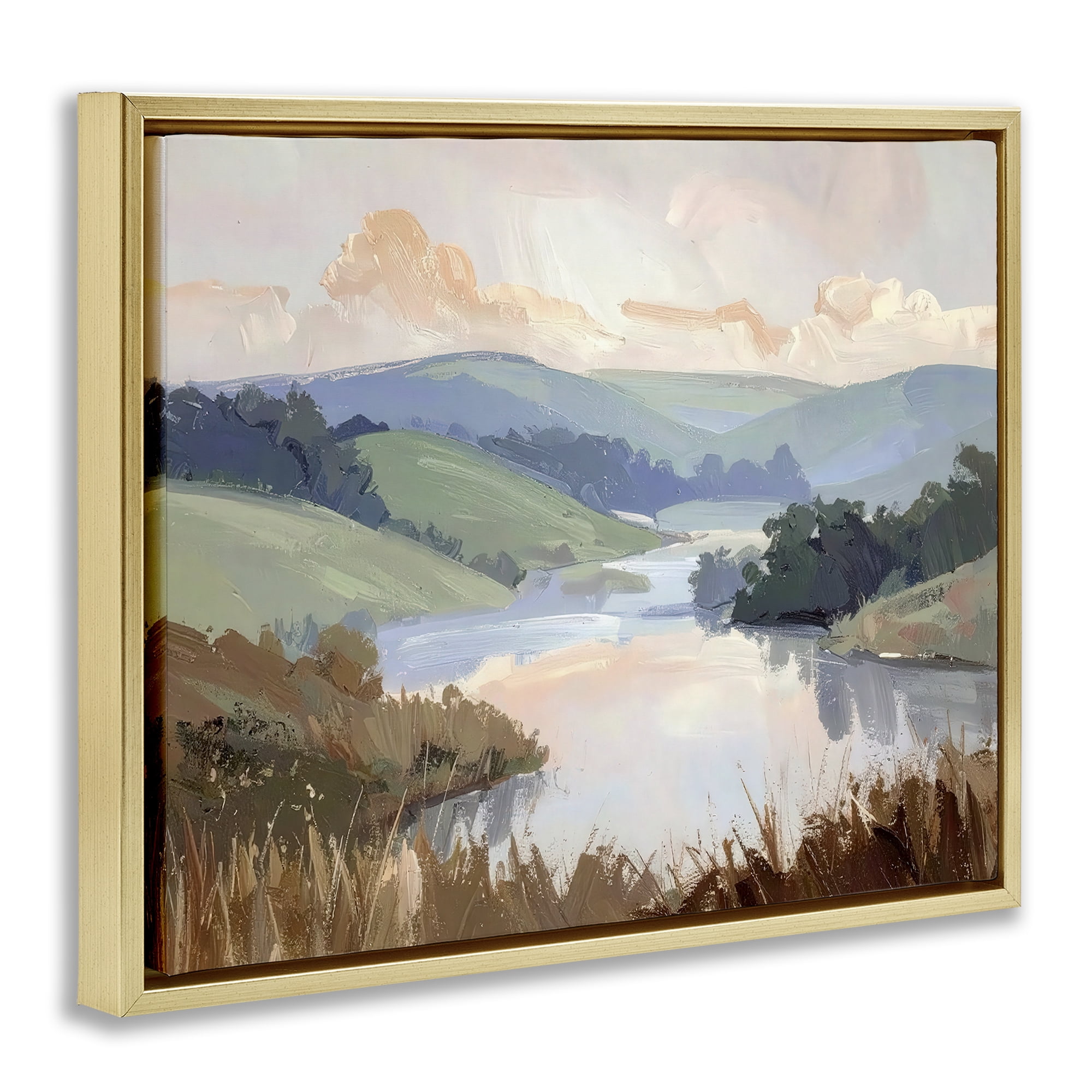 Stupell Industries Muted Distant Mountains Gold Framed Floater Canvas Wall Art, design by Alonza Saunders