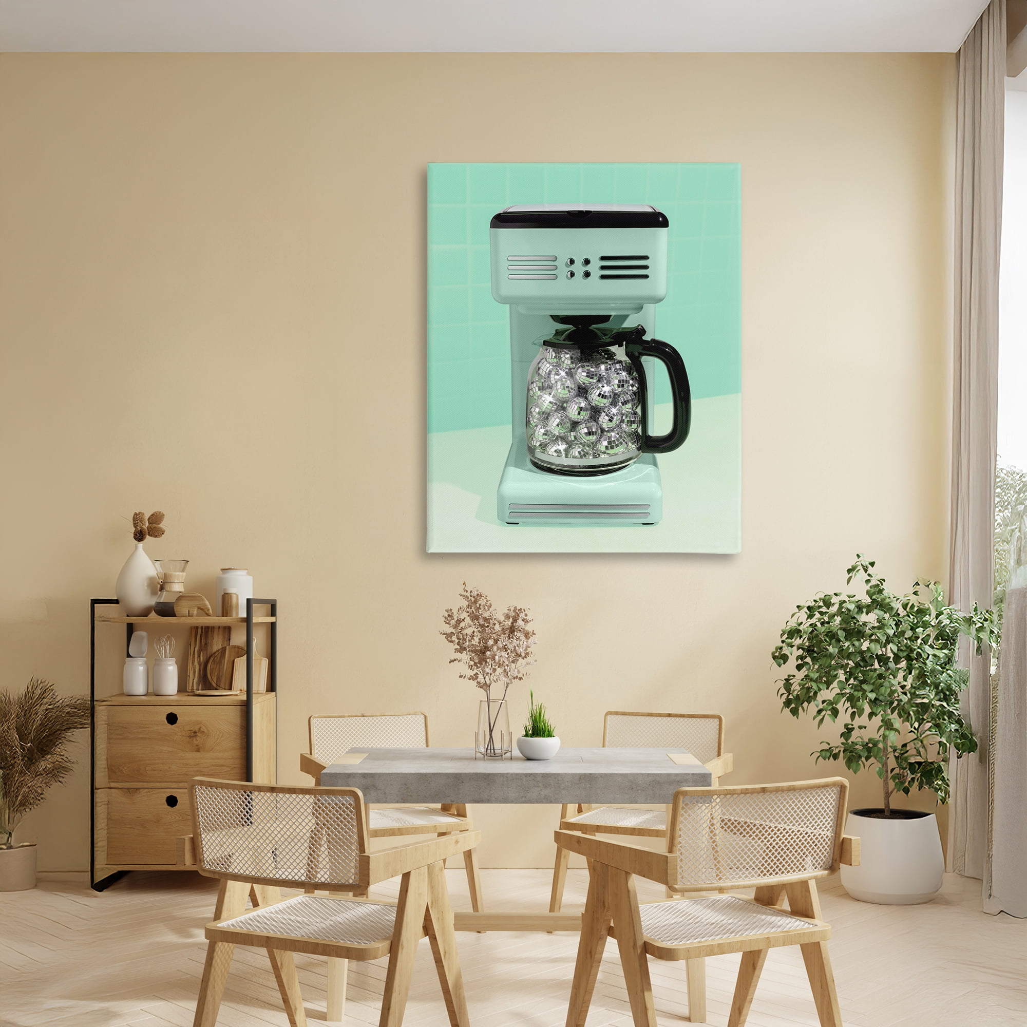 Stupell Industries Disco Coffee Maker over Green Canvas Wall Art, design by LISH Creative