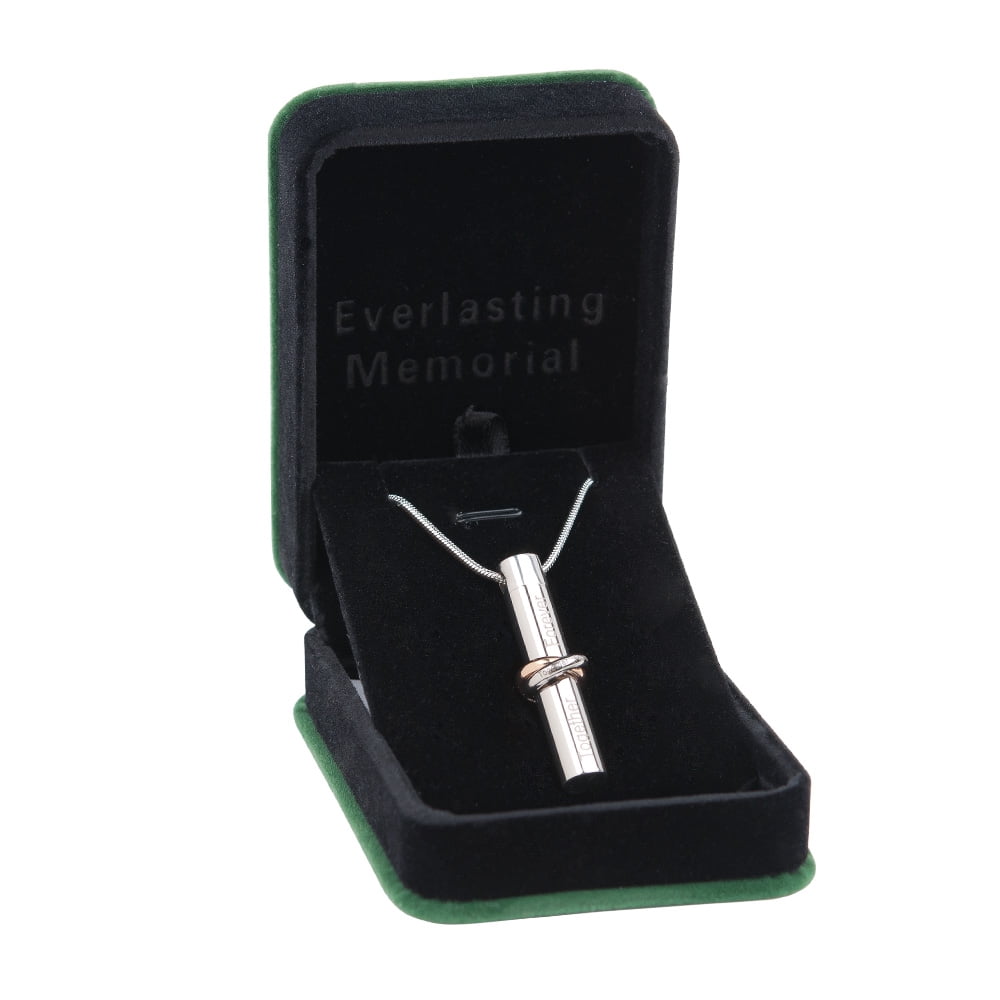 Cylinder Style Memorial Cremation Jewelry Urn Ashes Holder Necklace (Together Forever Ring)