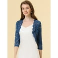 thumbnail image 2 of DARING DIVA 3/4 Sleeve Sheer Floral Lace Shrug Top S Night Blue, 2 of 6