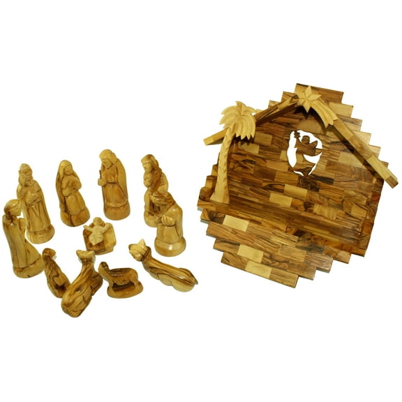 Holy Land Market Olive Wood Nativity Set with Stable. Exquisite (14 Pieces Set)