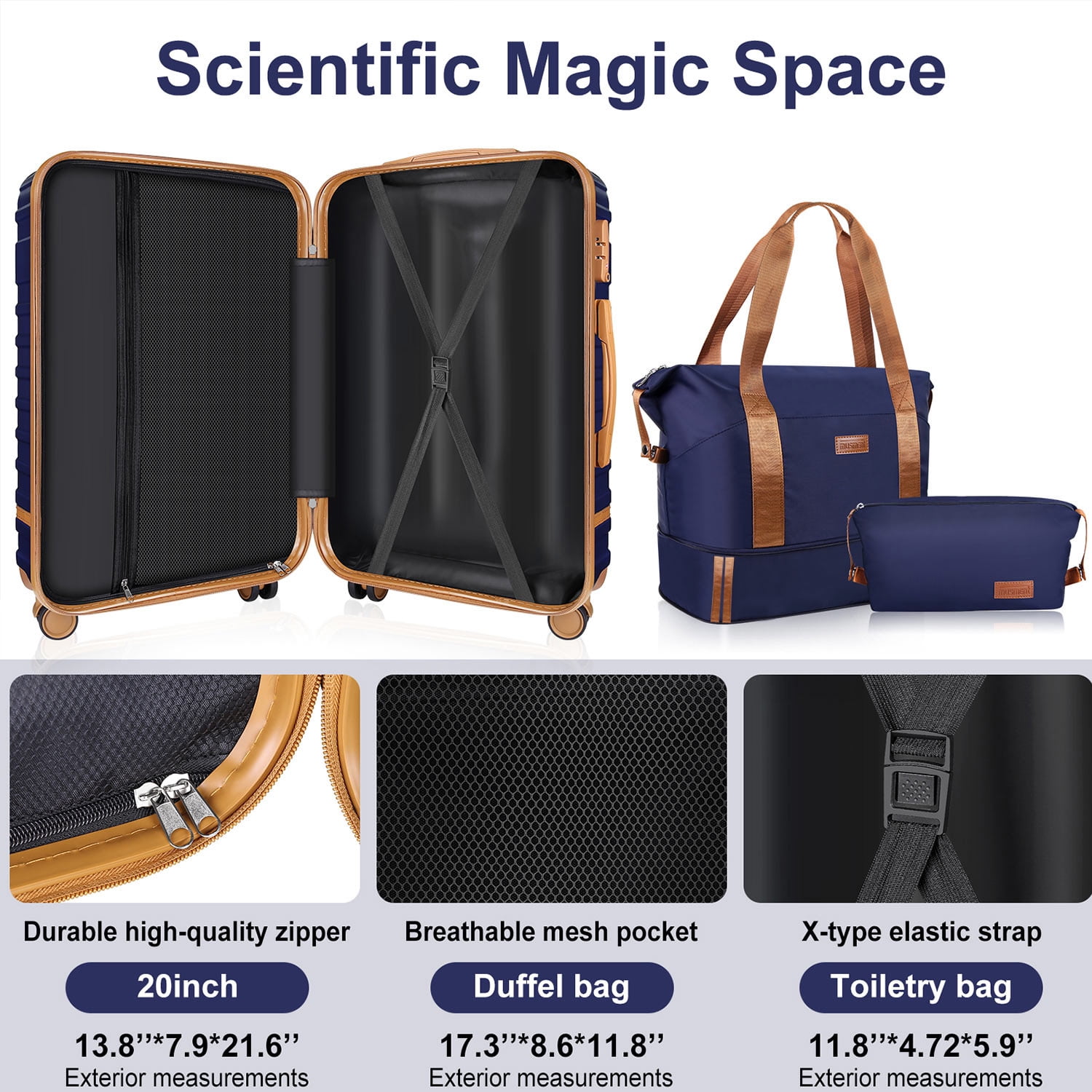 GAZILY Expandable Suitcase Set Luggage Sets, 20 inch Carry On Luggage with TSA Lock and Double Spinner Wheels,(Deep Blue,3 PCS set )