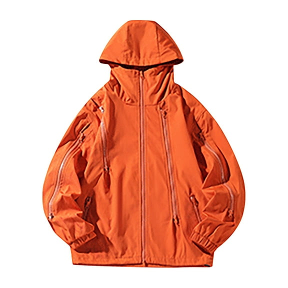 Rain Jacket for Men Waterproof with Hood Long Sleeve Raincoat Casual Loose Fitting Zipper Lightweight Shell Raincoat Windbreaker for Cycling Running Travel