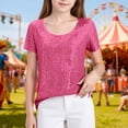 thumbnail image 2 of And Shine Girls Short Sleeve Sequin Tee Shirt Glitter Sparkly Round Neck Casual Top for Summer Season, 2 of 5