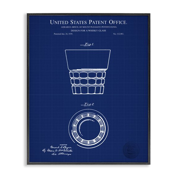 Stupell Industries Rustic Lodge Whisky Glass Blueprint Black Framed Giclee Art, 11 x 14, by Karl Hronek