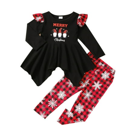 

Canrulo 2Pcs Kids Baby Girls Christmas Tracksuit Santa Claus Cropped Tops Plaid Pants Outfits Black 18-24 Months