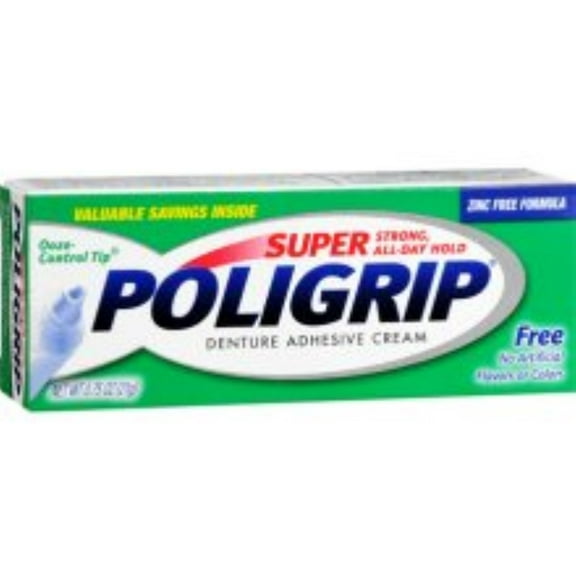 SUPER POLIGRIP Denture Adhesive Cream Artificial Flavor/Color Free 0.75 oz (Pack of 3)