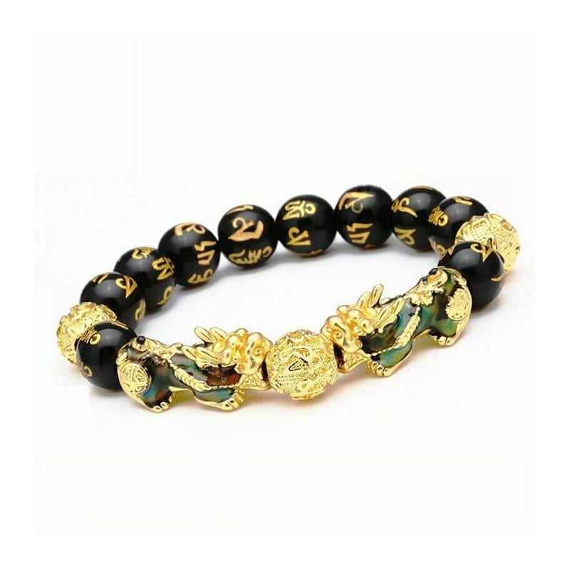 Black obsidian pixiu wealth bracelet for reiki and chakra crystal healing  (8mm beads)Feng Shui, PACK OF 1.
