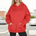 thumbnail image 2 of Htigea Womens Oversized Hoodies Fleece Pullover Sweatshirts Solid Color Casual Loose Fit Tops Cozy Kangaroo Pocket Sweatshirt Red L, 2 of 6