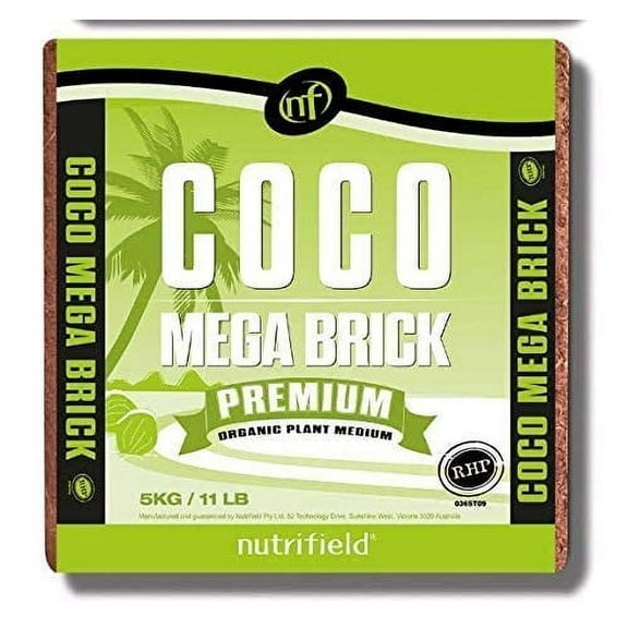 Nutrifield Coco Coir Mega Brick Organic Coconut Coir 11 Pound Coco Fiber Compressed Block Pre-Washed Buffered RHP Cert Potting Soil Indoor Outdoor Garden Use Vegetable Flower Seed Starter