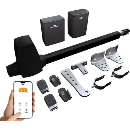 TMT Beagle Single Automatic Gate Opener Up to 16ft and 800lb Heavy Duty Swing Gate Gate Opener with Remote Control Kit Electric Gate Opener for Driveway with Powerful Motor (APP Compatible)