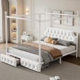 thumbnail image 4 of Queen Size Metal Canopy Platform Bed with Upholstered Headboard and Two Storage Drawers, White, 4 of 10