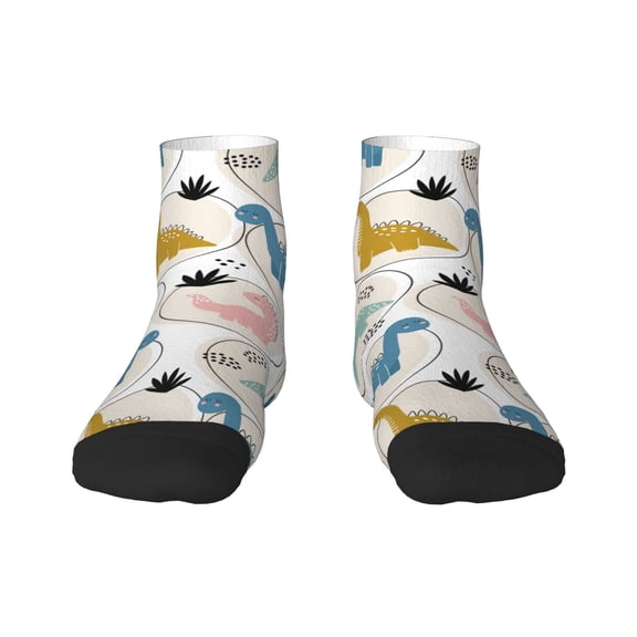 Rateoe Cute Dinosaurs Pattern Quarter Crew Socks,Toe Seamed Ankle Socks,Cotton Cushioned Breathable Athletic Crew Sports Socks