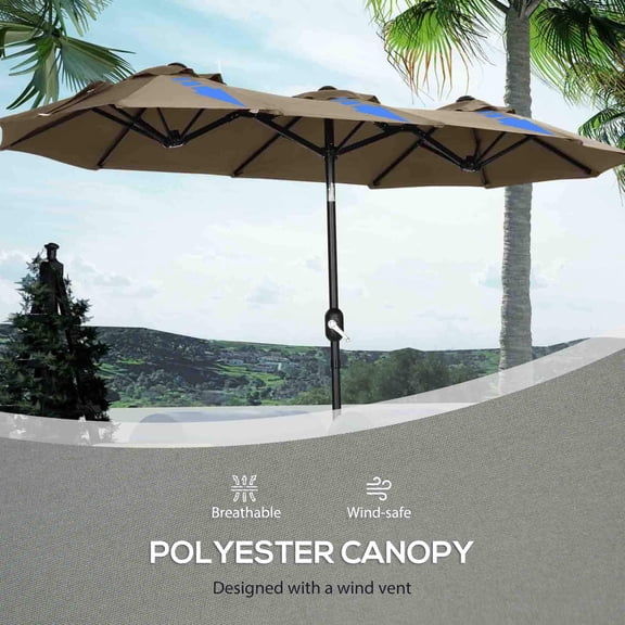 Patio Umbrellas Outsunny Double-sided Patio Umbrella 9.5' Large Outdoor Market Umbrella with Push Button Tilt and Crank, 3 Air Vents and 12 Ribs, for Garden, Deck, Pool, Gray,Market Umbrellas