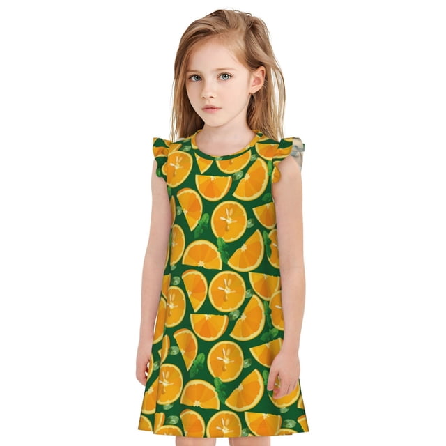 Fotbe Orange Lemon Vestido de Dormir para Niñas de 3 a 10 Años, Mangas Cortas, Estilo Princesa, Pijama Camisón con Mangas Voladas-Small