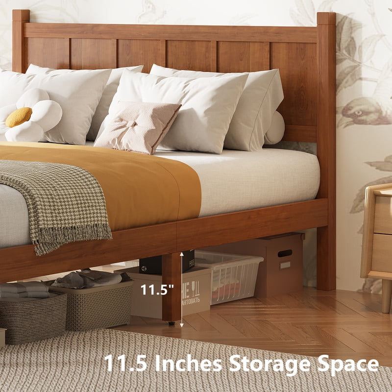 Full Size Farmhouse Platform Bed with Flat Panel Designed Headboard & Footboard, Minimalist Wood Bed Frame with Under-Bed Storage