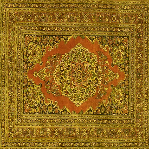 Ahgly Company Machine Washable Indoor Square Medallion Yellow Traditional Area Rugs, 3' Square