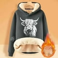 thumbnail image 2 of Womens Cozy Hoodies Thick Long Sleeve Highland Cattle Print Hooded Sweatshirt Fall Fashion Pullover Sweaters Winter Clothes, 2 of 4