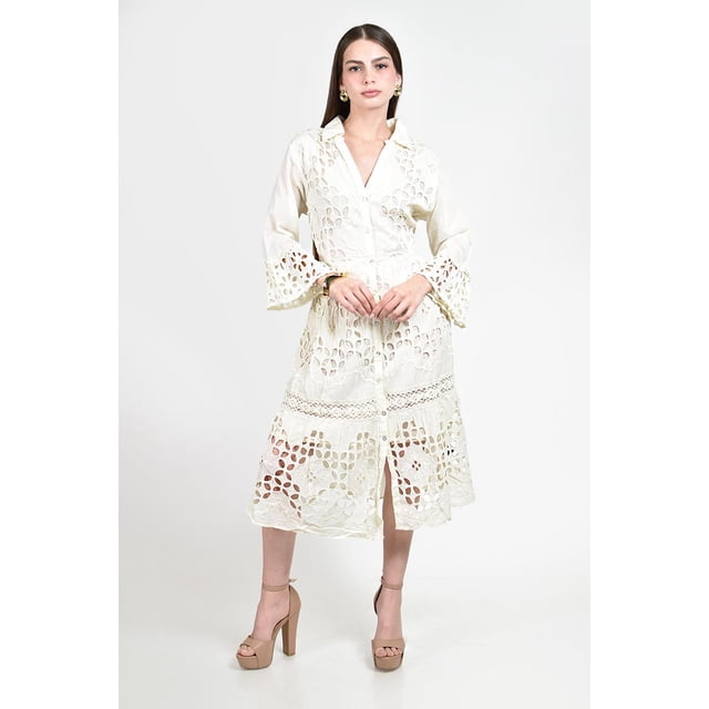 Vestido camisero de encaje bordado Roman Fashion /Juvenil, 107 (Beige) beige G