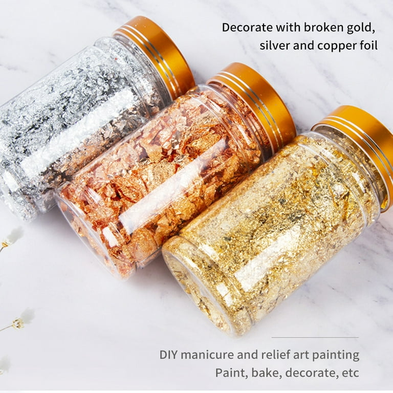 Gold Foil Flakes, 3 Colors Gold Foil Gilding Flakes, Gold Flakes for Resin,  Metallic Flakes for Nails,Crafts,Home Decor,Painting 