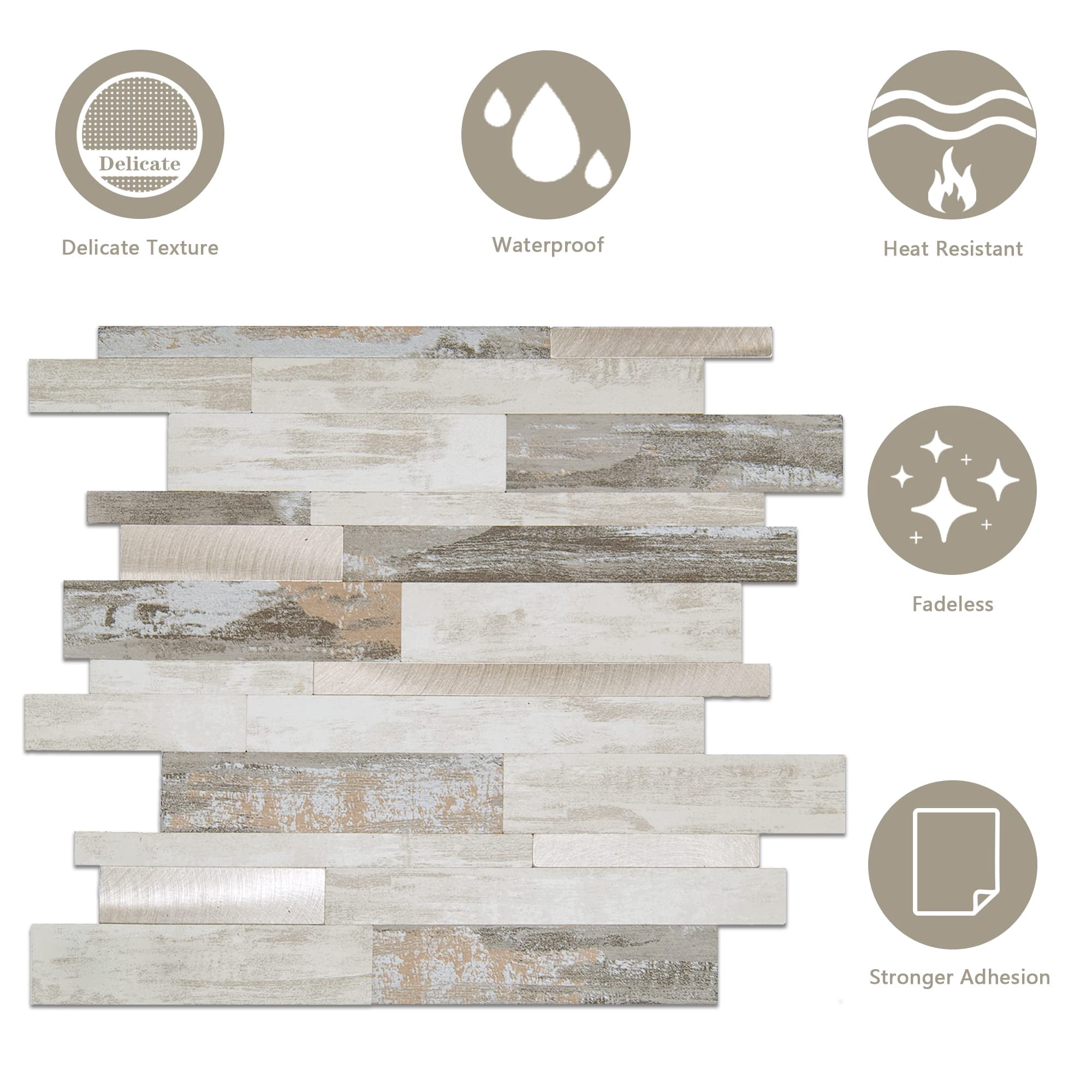 Peel And Stick Marble Backsplash Tile  10 Sheets Collage With Printed Stone Pattern Self-adhesive Wall For Kitchen Bathroom Fireplace Rv (11.8" X 14")