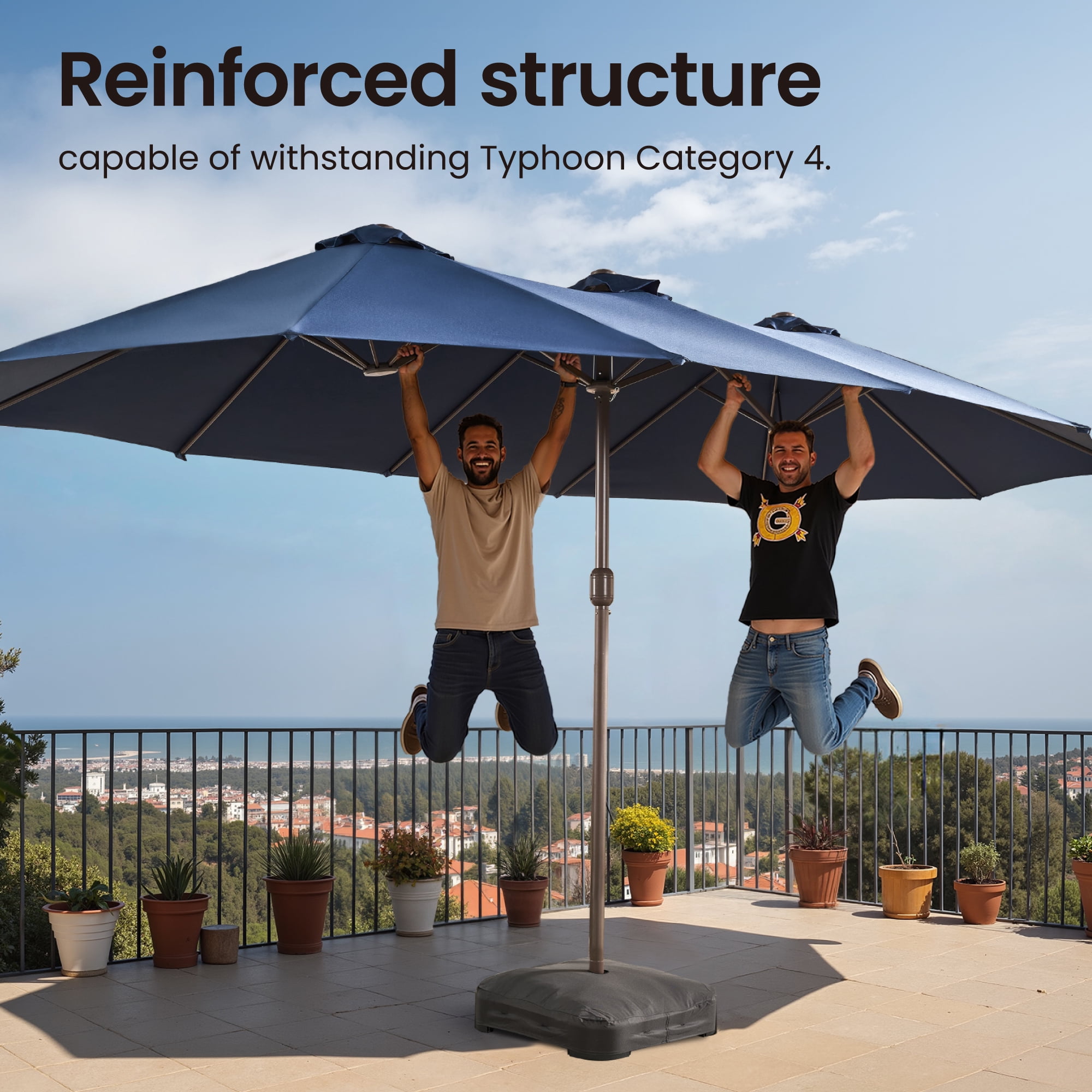 Ovios 15ft Patio Umbrellas Double-Sided Rectangle Outdoor Umbrella with Base & Stand Large Poolside Umbrella for Outside, Market, Backyard, Blue