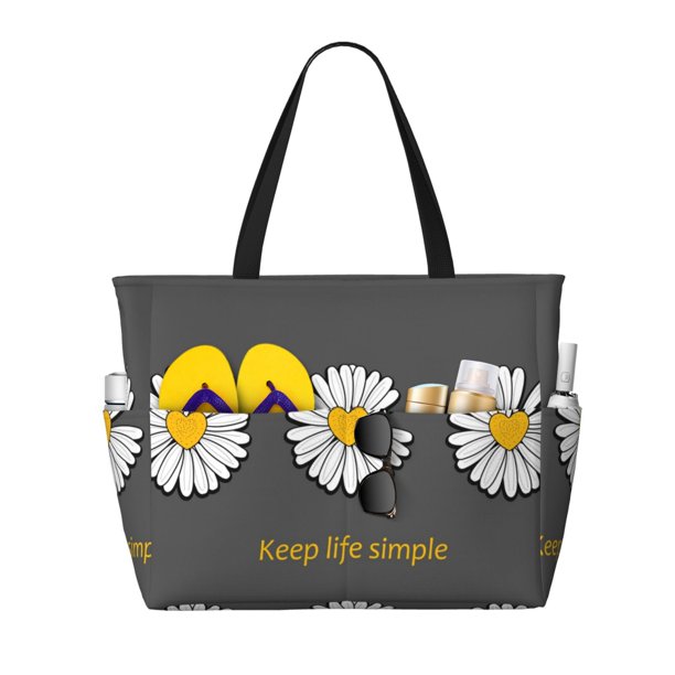 Fotbe Keep Life Simple Daisy Flower Bolsa de Viaje para Playa - Resistente al Agua, Bolsa Tote de Gran Capacidad y Ligera con 7 Bolsillos para Mujeres y Hombres