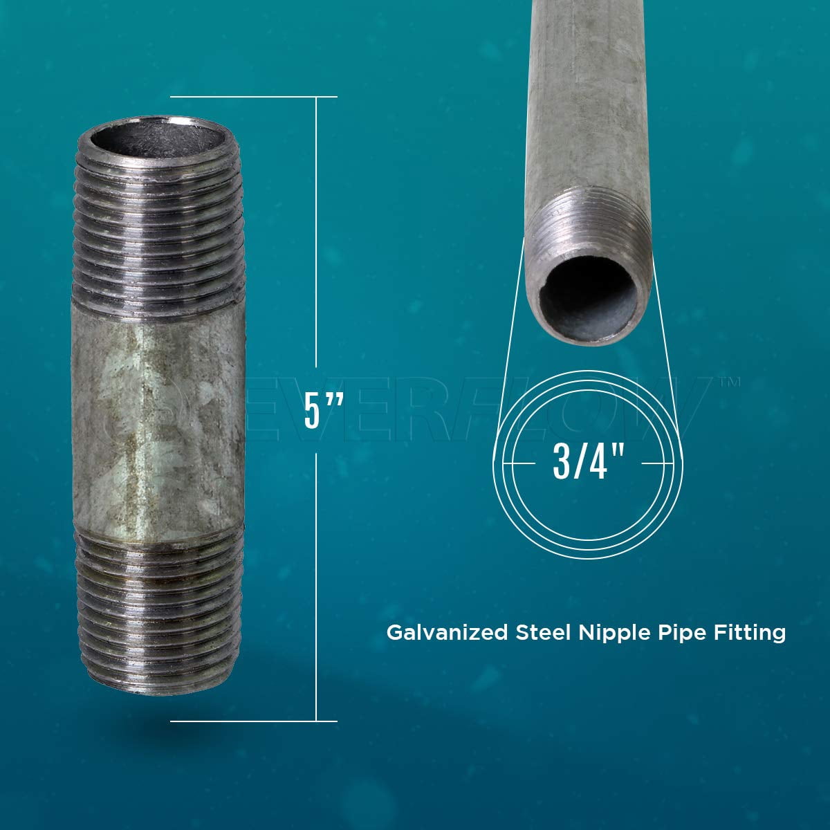 Supply Giant 3/4" x 5", Steel Pipe, pre cut Industrial Pipe, Threaded Pipe Nipples and Fittings, Build Vintage DIY Furniture, Galvanized (Pack Of 10)