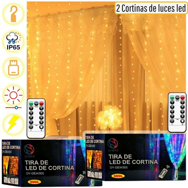 Cortina navideña de luces led 2 PIEZAS 3x3 Metros Blanco cálido DOSYU DY-DEW300