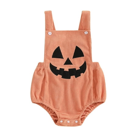 

Licupiee Baby Halloween Overalls Sleeveless Backless Pumpkin/Ghost Rompers