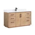 thumbnail image 2 of Vinnova San 60" Single Sink Wood Bath Vanity with Grain Stone in Brown/White, 2 of 16