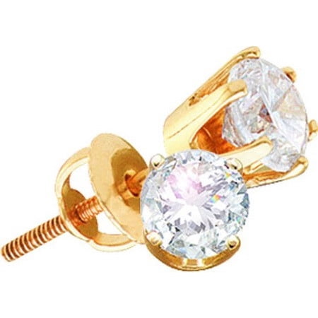 14K Yellow Gold 0.50ctw Fancy 6 Prong Round Diamond Fashion Stud Earring