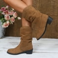 thumbnail image 5 of Viluyesy Womens Western Slouchy Boots, Pull-On Pointed Toe Chunky Heels Fashion Mid Calf Boots Brown US7.5, 5 of 9