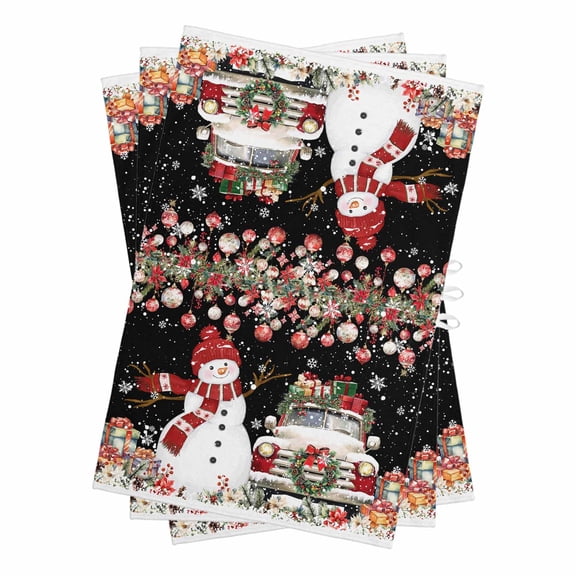 Black Christmas Kitchen Towels Set of 3, Water Absorbent Dish Towel, Snowman Truck Xmas Balls Snowflake Decorative Hand Towels - Quick Drying Cloth for Cooking Baking, 18x28 Inch