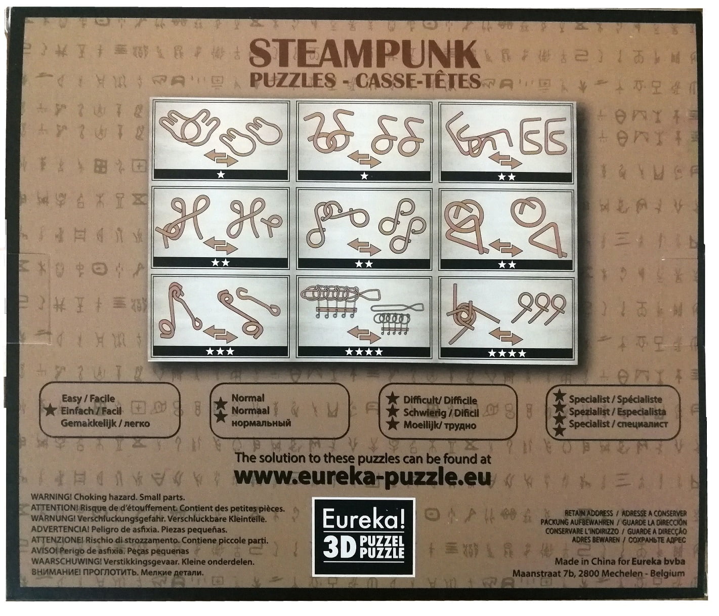 Steampunk Puzzles Set Gray Box - 9 Disentanglement Metal Puzzles 