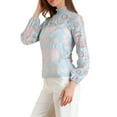 thumbnail image 5 of MODA NOVA Junior's Lace Long Sleeve Tops Ruffle Neck Elegant Floral Blouses Blue XL, 5 of 6