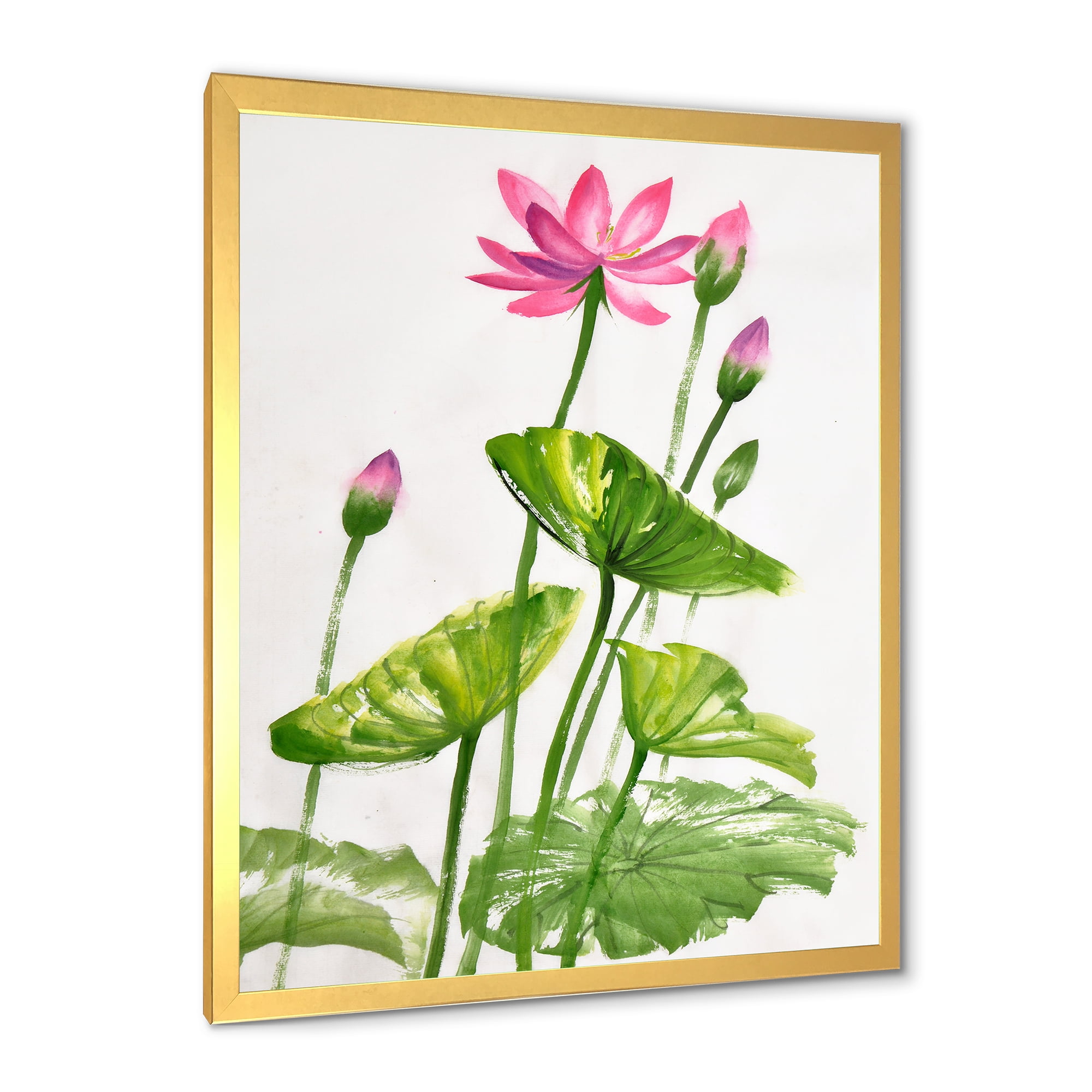 Designart 'Pink Vintage Lotuses In The Pond VII' Traditional Framed Art Print