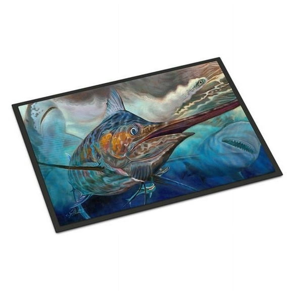 24 x 36 in. Running The Guantlet Blue Marlin Indoor or Outdoor Mat