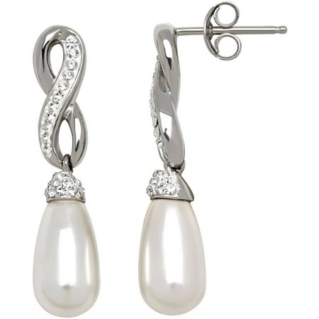 Luminesse Simulated Pearl with Swarovski Elements Sterling Silver Drop Earrings