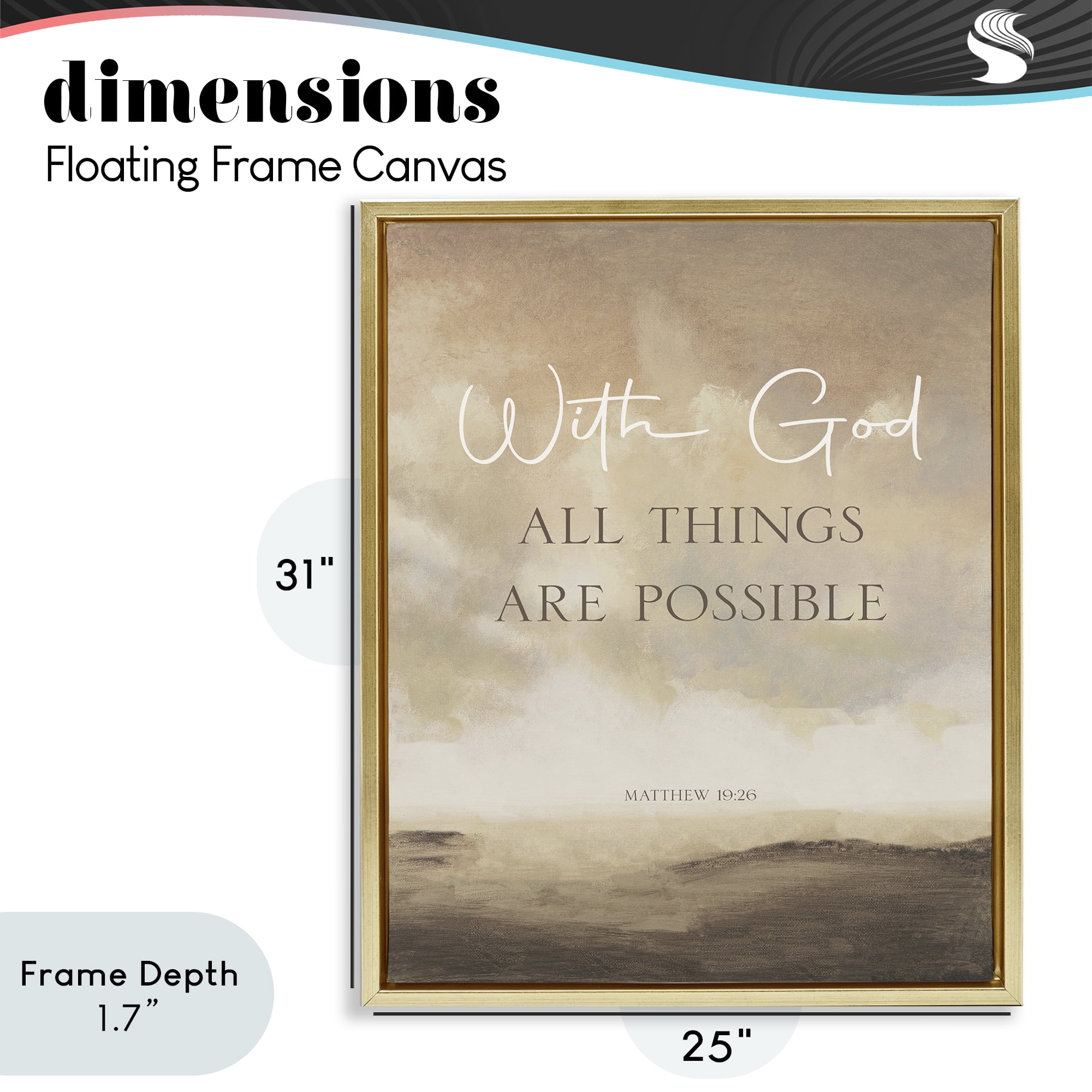 Stupell Industries With God Matthew Proverb Gold Framed Floater Canvas Wall Art, design by John Spaeth