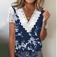 thumbnail image 2 of Karymi Womens T Shirts Fashion Eyelet Short Sleeve Lightweight T Shirts Lace V Neck Flower Pattern Tops Loose Shirts Pullover Lounge Blouse for Daily Wear, 2 of 5