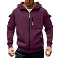 thumbnail image 2 of GrmtClth Zip Up Hoodie Men Full Drawstring Hooded Sweatshirt Multi Zipper Cargo Pockets Long Sleeve Oversized Fall Winter Outdoor Sports Jacket Wine M, 2 of 5
