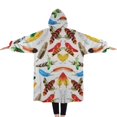 thumbnail image 2 of Oversized Wearable Blanket Hoodie,Colorful Feather Collage Pattern Sherpa Blanket Hoodie with Super Pockets,Super Warm Fuzzy Pullover for Women & Men, 2 of 6