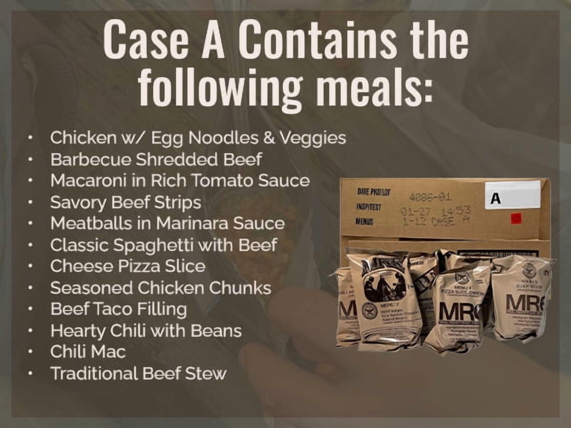 AMMO CAN MAN 12ct US Military Surplus MRE Meals Ready to Eat 2026 Inspect A Case Menus 1-12