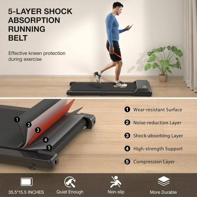 Under Desk Treadmill 35.5 15.5 Walking Area Walking Pad for Home Office Portable Walking Treadmill 2.5HP 2 in 1 Electric Desk Treadmill with Remote