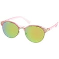 thumbnail image 2 of sunglassLA Unisex Double Nose Bridge Metal Trim Mirror Lens Round Cat Eye Sunglasses 55mm (Pink-Gold / Green Mirror) - 55mm, 2 of 4