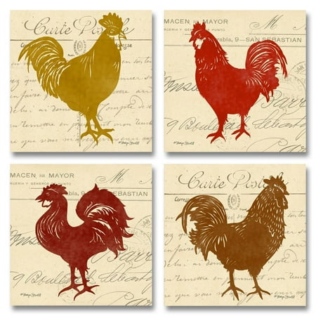 Classic Vintage Postcard Vintage Postcard Tuscan Roosters; Perfect for the Kitchen; Four 12x12in Fine Art Prints ()