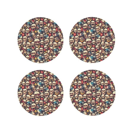 

Matuu rock record music Skull for Cup Coasters Set of 4 Leather Coasters Desk Coasters for Office Measures 4” x 4”-Round Shape
