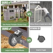 Aivituvin Mobile Chicken Coop with Run, Large Wooden Hen House Poultry Cage with Wheels, Weatherproof Roof, Sectionable Nesting Box, Pull-Out Tray for 3-5 Chickens, 74.9 L x 26 W x 39.4 H