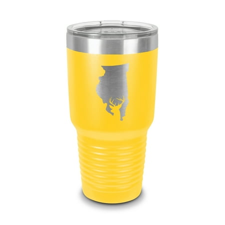 

Illinois Deer State Tumbler 30 oz - Laser Engraved w/ Clear Lid - Stainless Steel - Vacuum Insulated - Double Walled - Travel Mug - buck hunt hunting rifle il - Yellow
